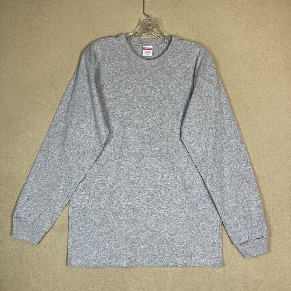 Supreme T Shirt Mens Medium Gray Long Sleeve Crew Neck Pre Shrunk Cotton Tee